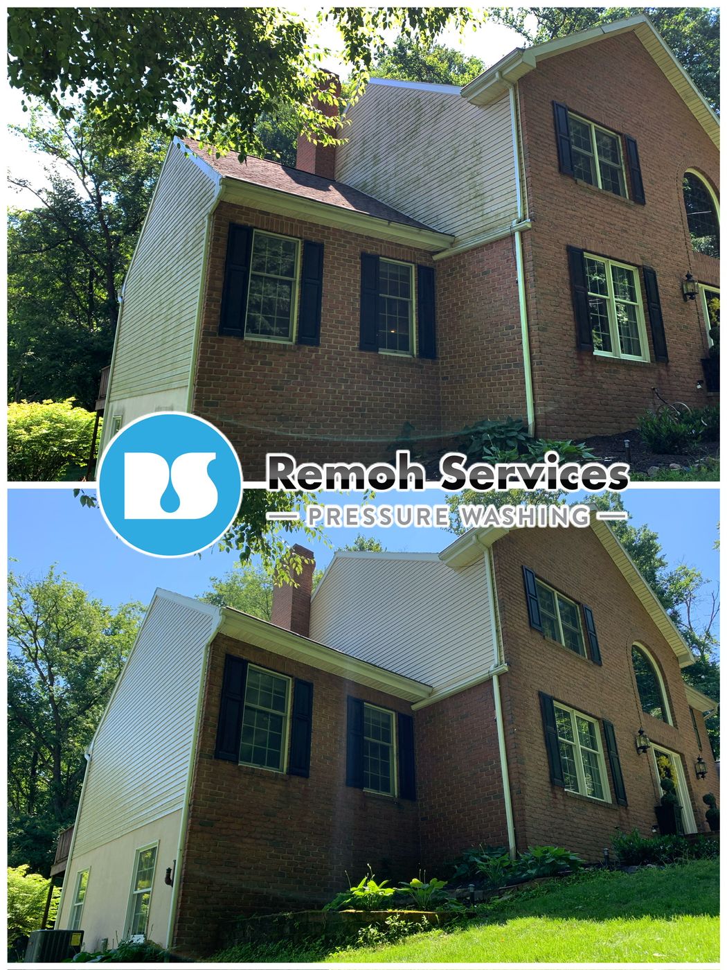 Before and after: house wash, brick and siding home
