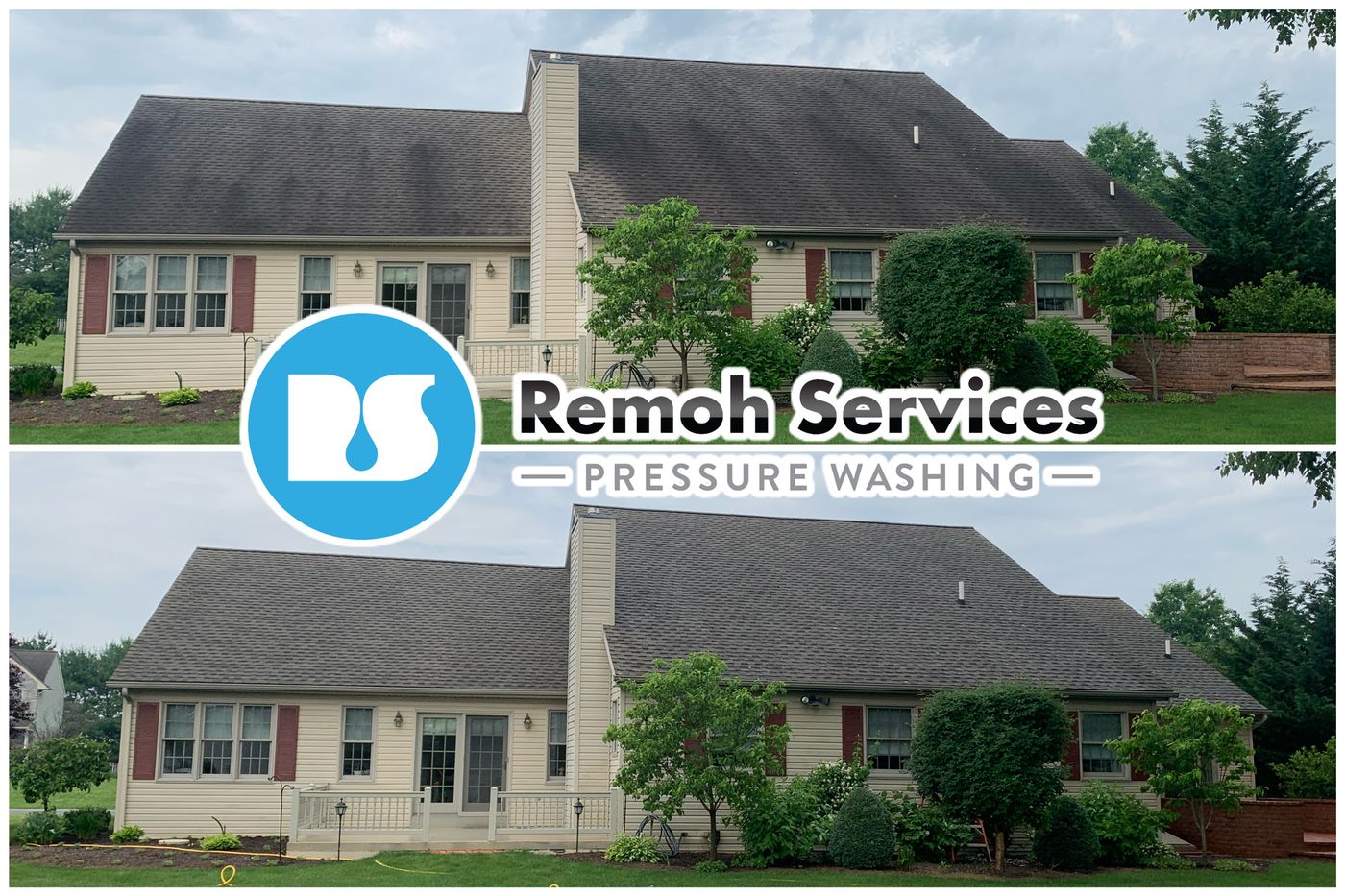 Before and after: roof wash, back of house