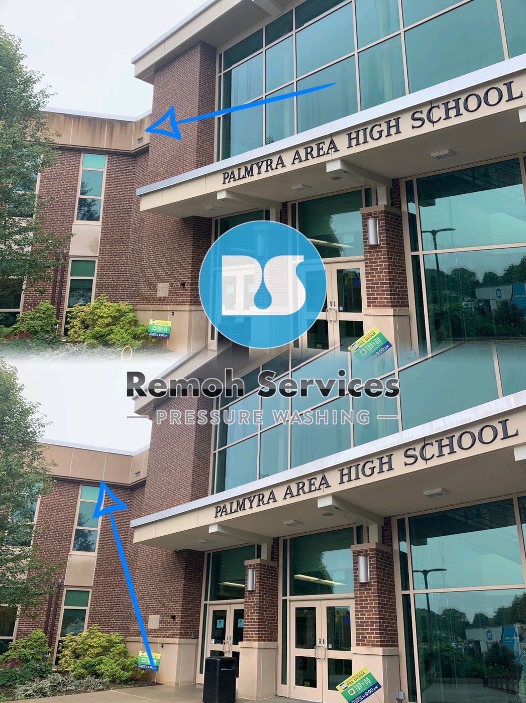 Before and after: school building wash