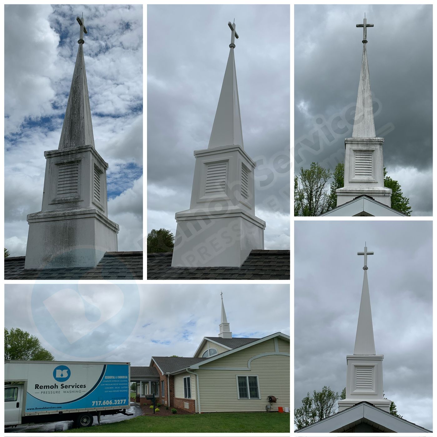 Before and after: church steeple cleaning