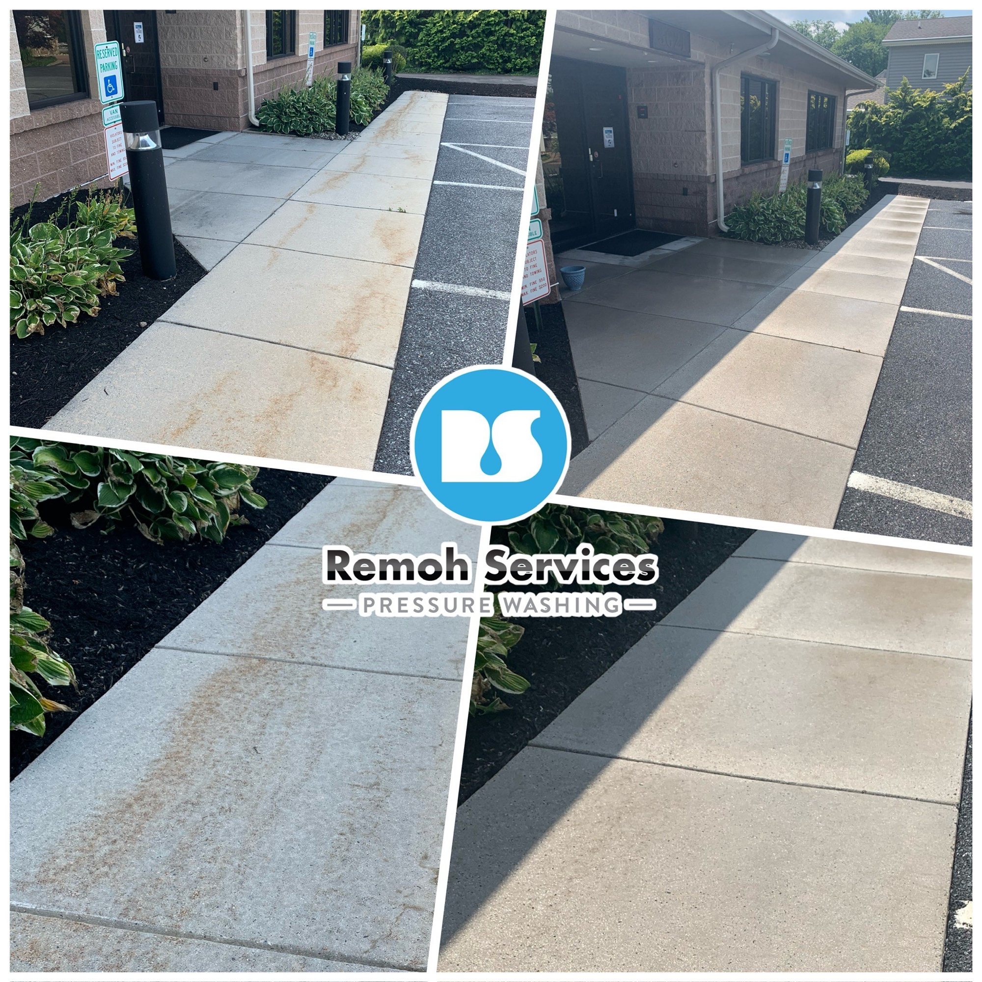 Before and after: commercial concrete cleaning, walkways
