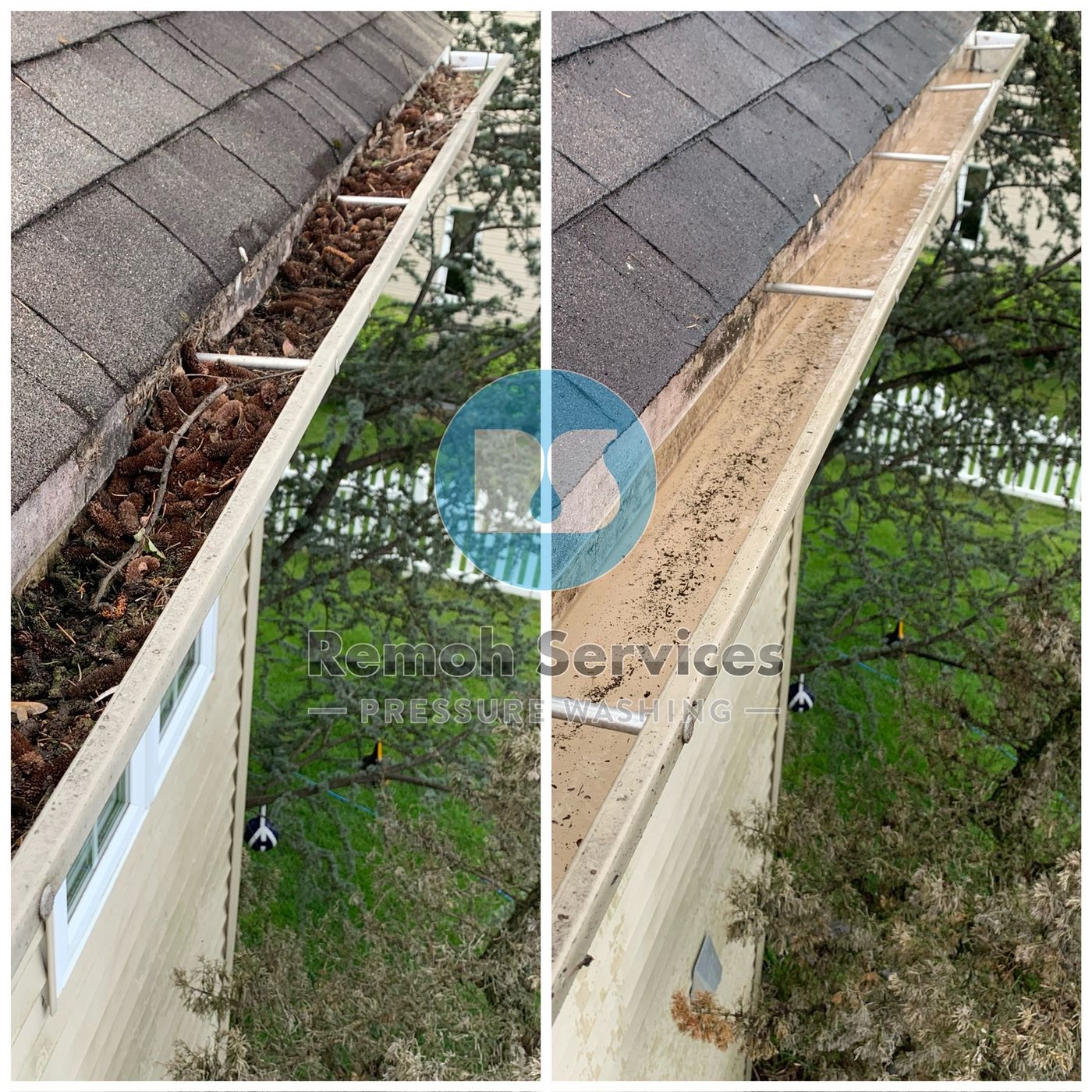 Before and after: gutter cleaning, inside