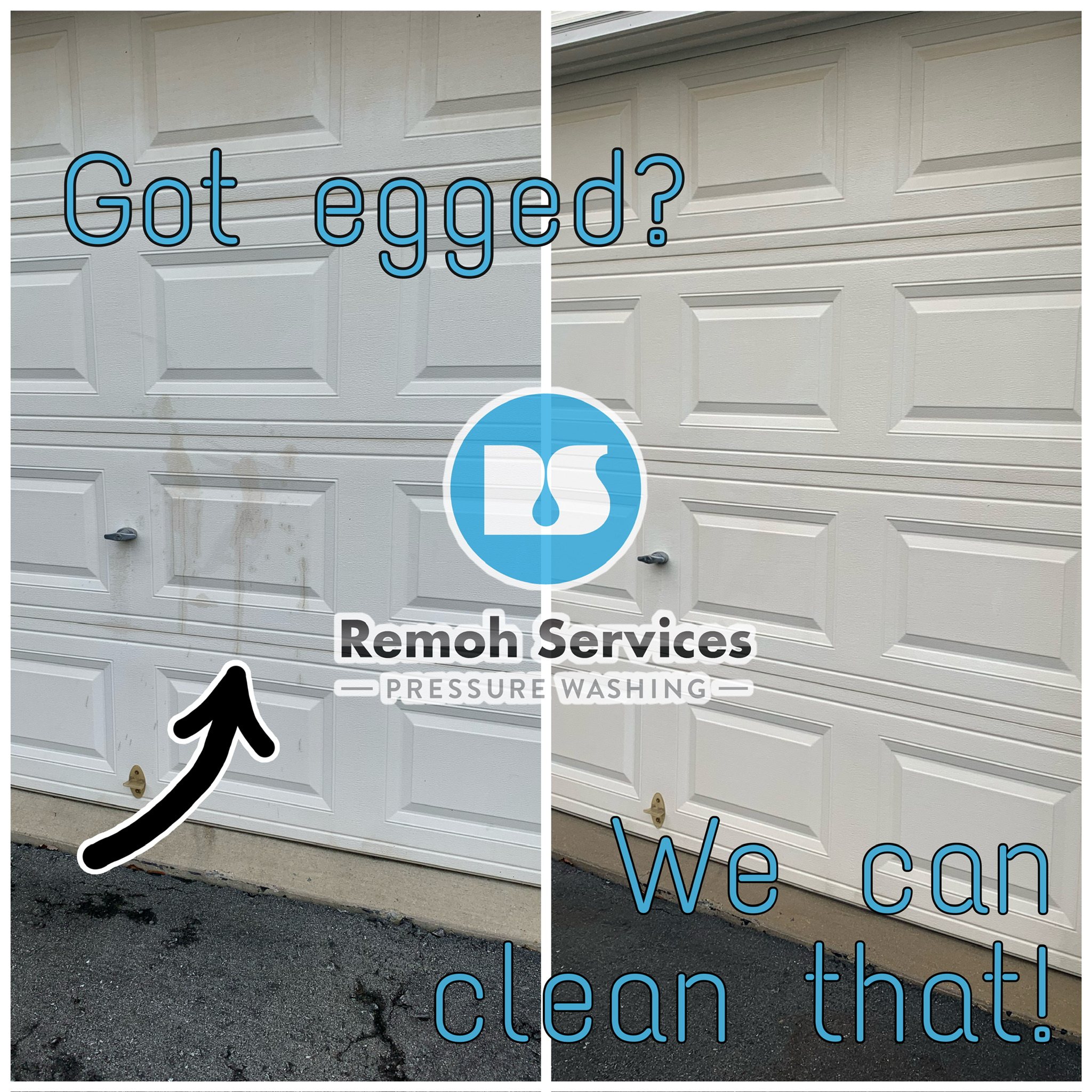 Before and after: egg stain removal, garage door